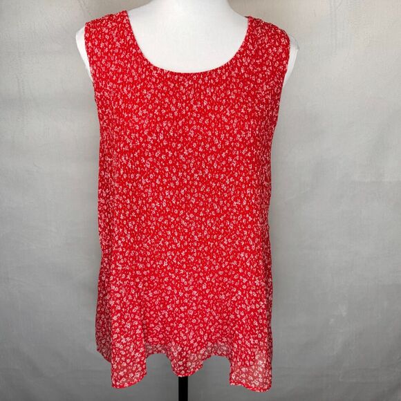Pleione Tops - Pleione Ladies Top Sz S Accordion Swing Red White Flowers Sleeveless Lined